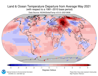 May 2021 Global Temperature Departures from Average Map