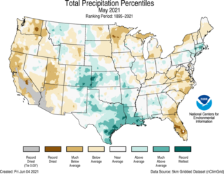 Map of May 2021 U.S. total precipitation percentiles