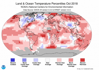 Map of October 2018 temperature percentiles