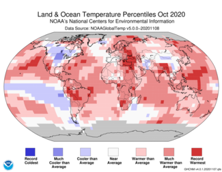 October 2020 Global Temperature Percentiles Map