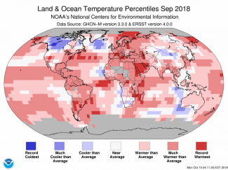 Map of global temperature percentiles for September 2018