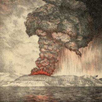 Lithograph of Krakatau Volcano