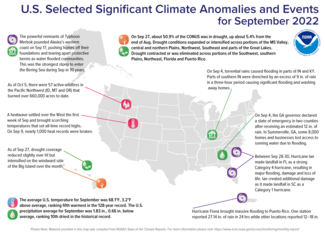U.S. map showing locations of significant climate anomalies and events in September 2022 with text describing each event