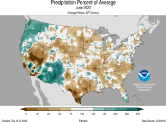 June 2022 U.S. Precipitation Percent of Normal Map