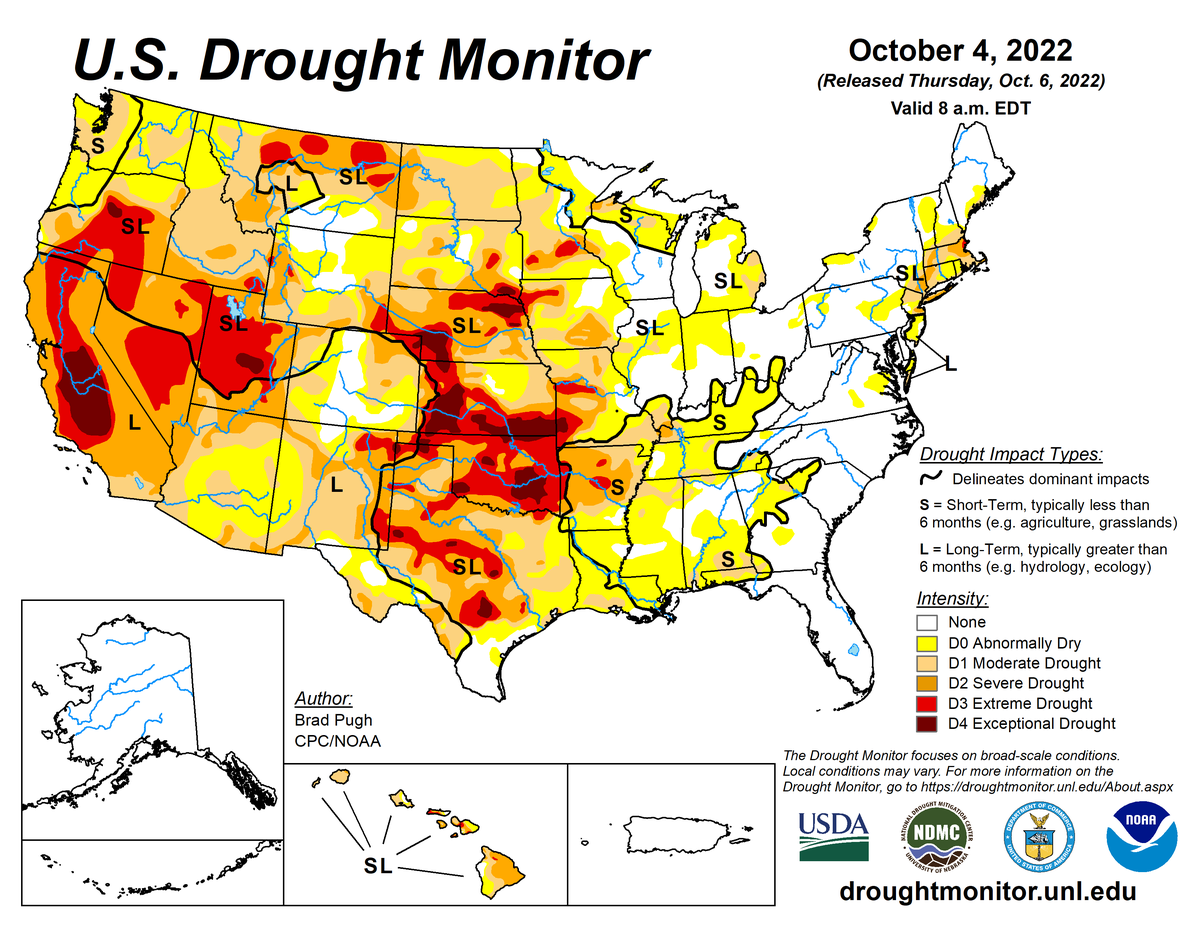U.S. Drought Monitor map for October 4, 2022