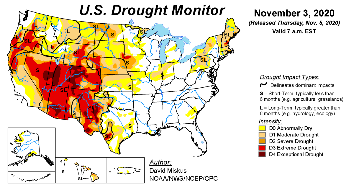Map of U.S. drought conditions for November 3, 2020