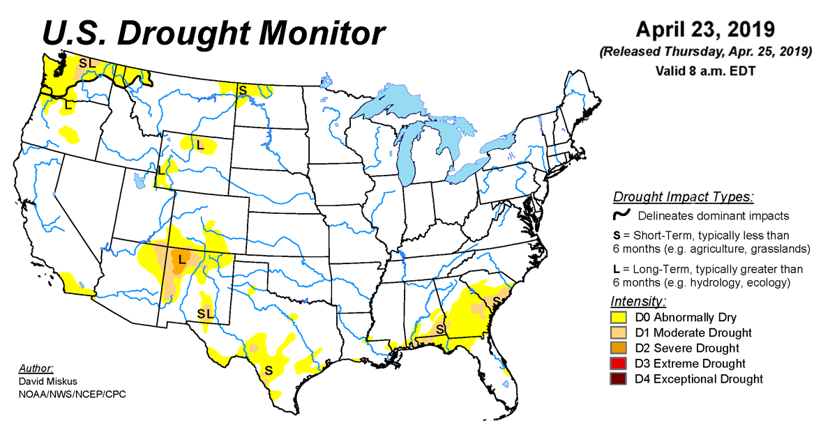 Map of U.S. drought conditions for April 23, 2019