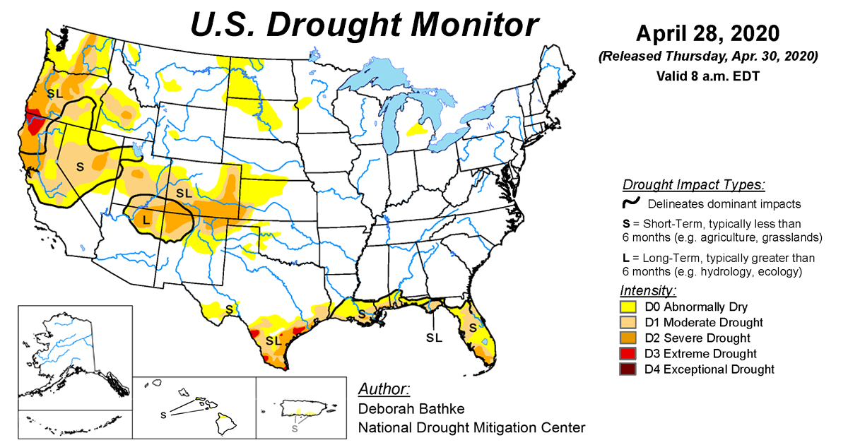 Map of U.S. Drought Conditions for April 28, 2020