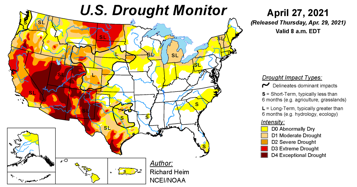 Map of U.S. drought conditions for April 27, 2021