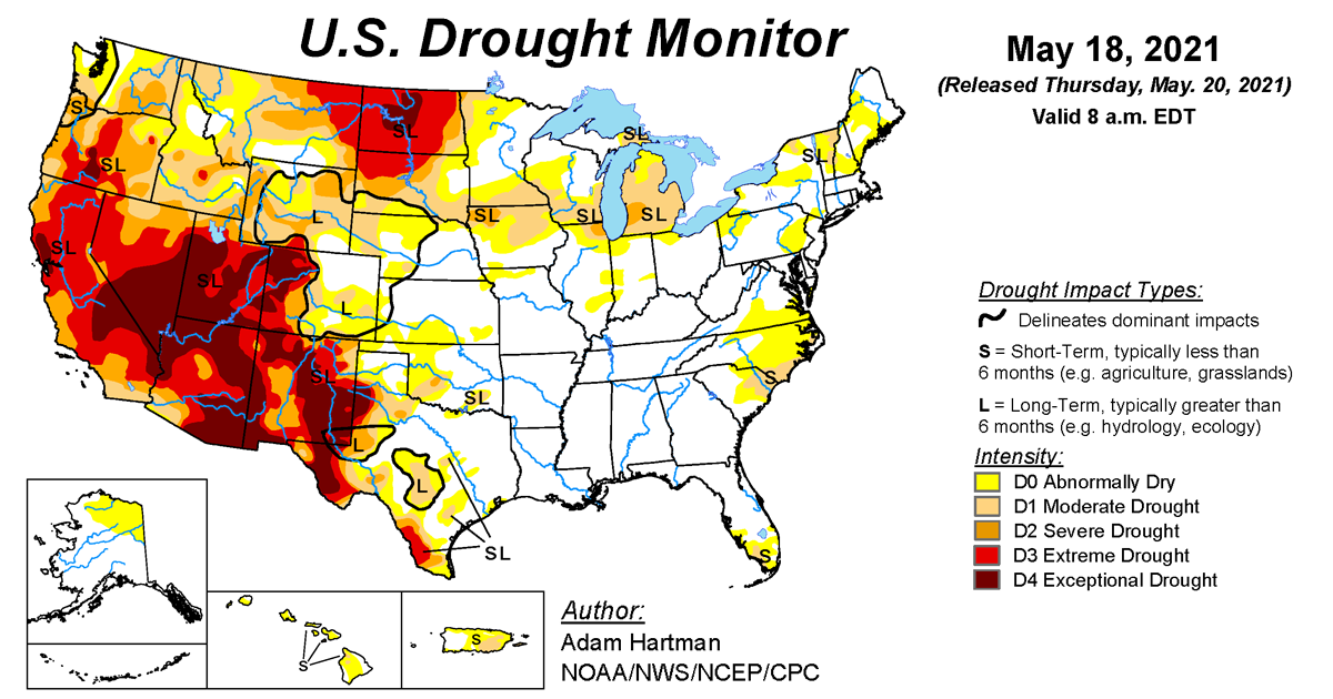 Map of U.S. drought conditions for May 18, 2021