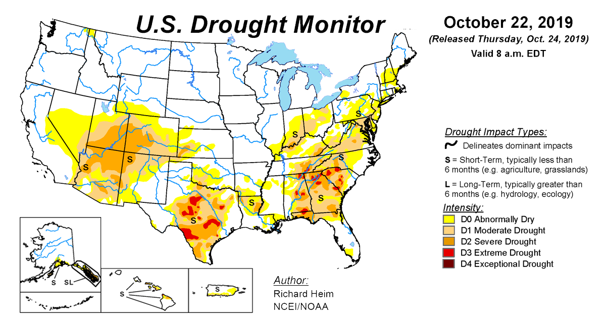 Map of U.S. drought conditions for October 22, 2019