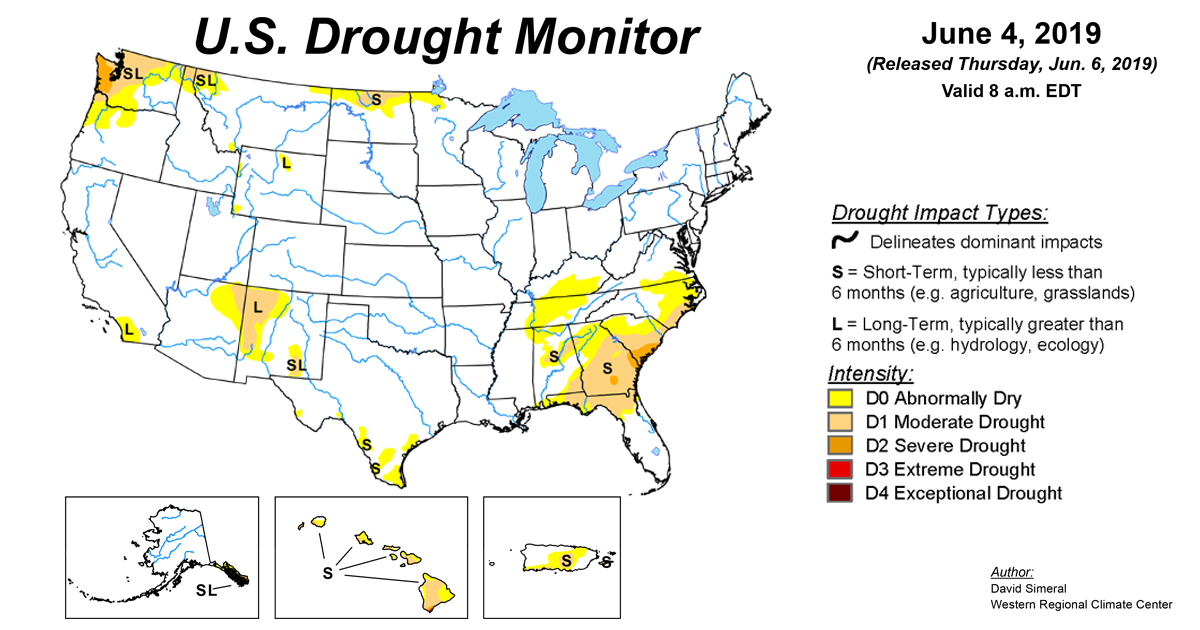 Map of U.S. drought conditions for June 4, 2019