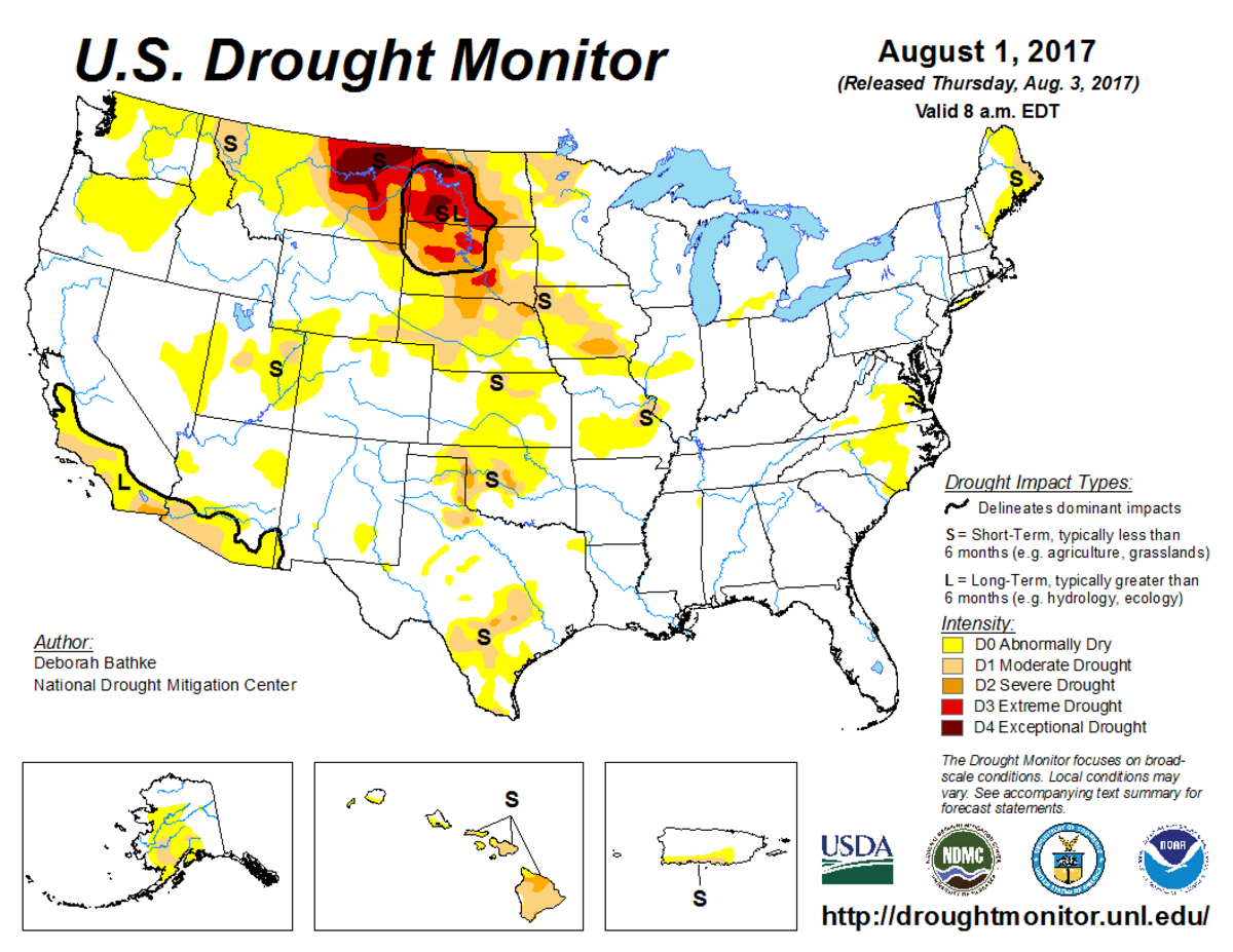 Map of U.S. drought conditions for August 1, 2017