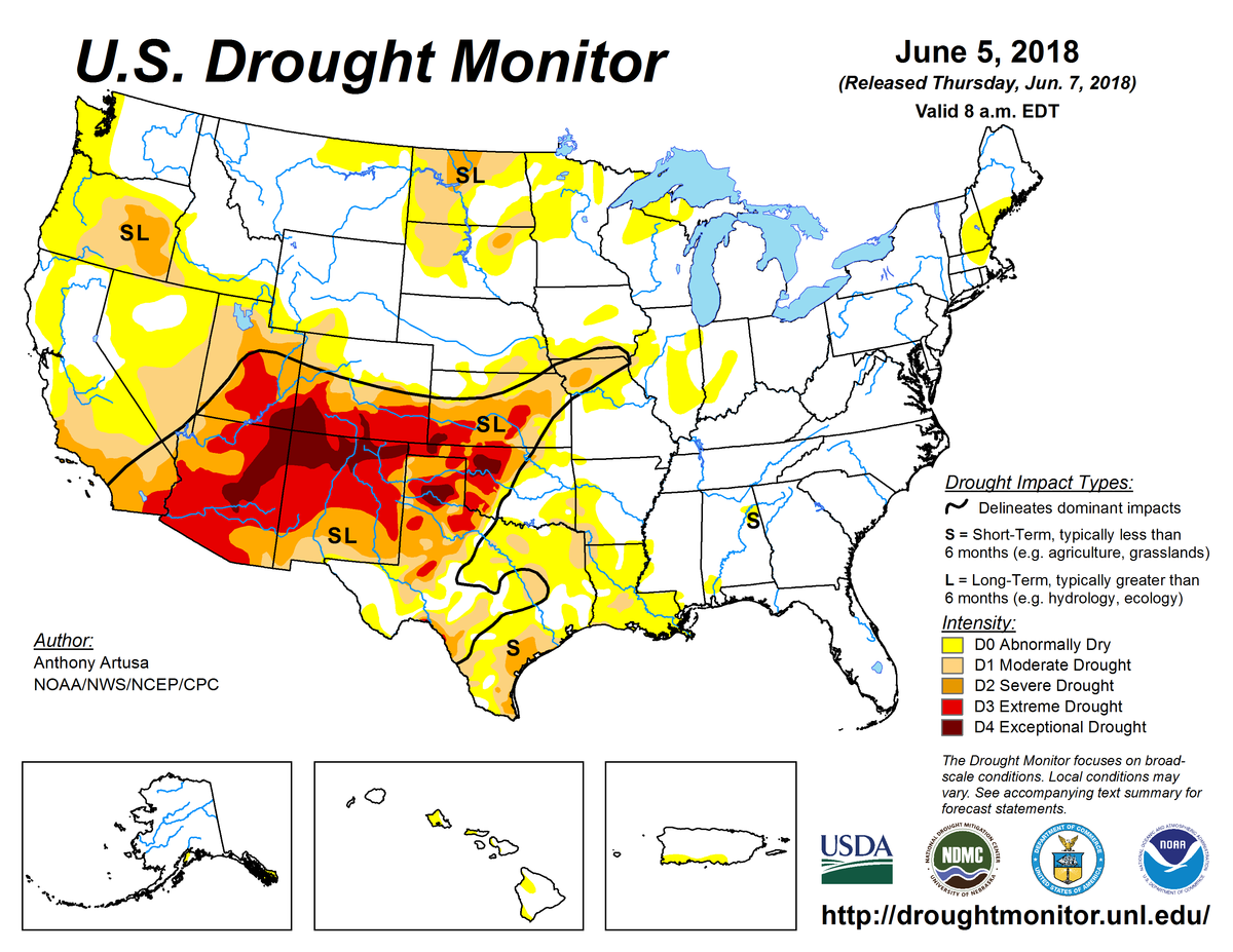 Map of U.S. drought conditions for June 5, 2018