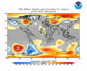September-November 2009 height and anomaly map