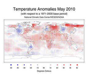 May Blended Land and Sea Surface Temperature Anomalies in degrees Celsius