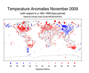 November 2009 Land Surface Temperature Anomalies in degree Celsius
