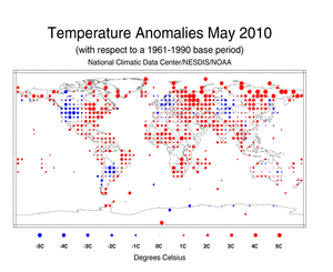 May 2010 Land Surface Temperature Anomalies in degree Celsius