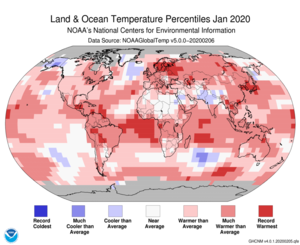 January Blended Land and Sea Surface Temperature Percentiles