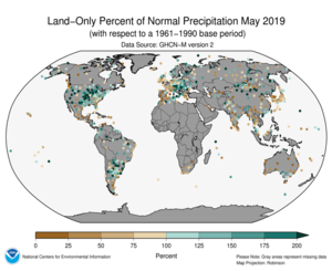 May 2019 Land-Only Precipitation Percent of Normal
