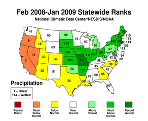 Statewide precipitation ranks, February 2008-January 2009