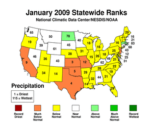 January 2009 statewide precipitation ranks
