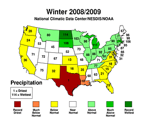 Winter 2008/2009 Statewide Precipitation Rank Map