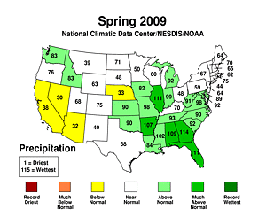 Spring 2009 Statewide Precipitation Rank Map