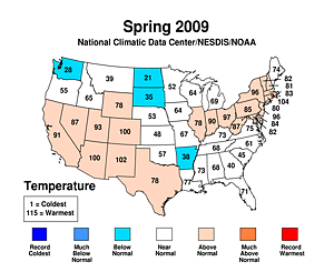 Spring 2009 Statewide Temperature Rank Map